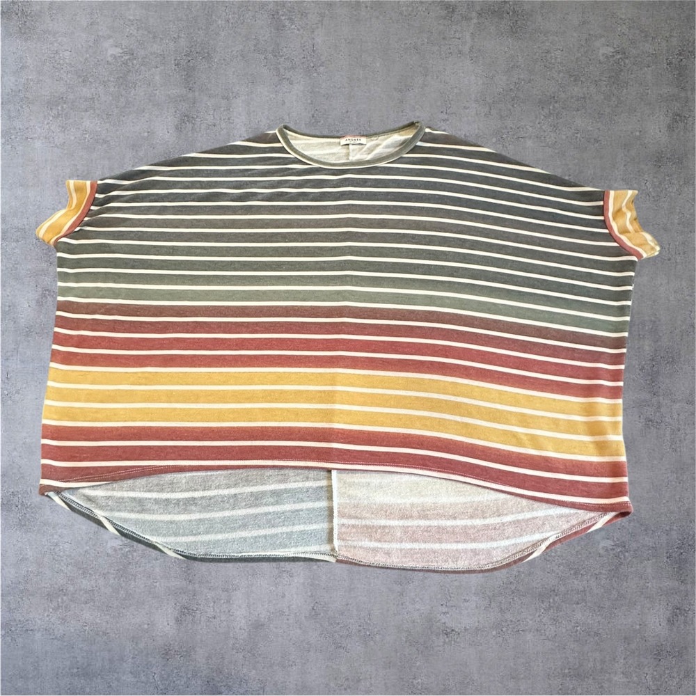 Andree by Unit Top 1X Striped Oversized‎ Colorblock Short Sleeve Boho